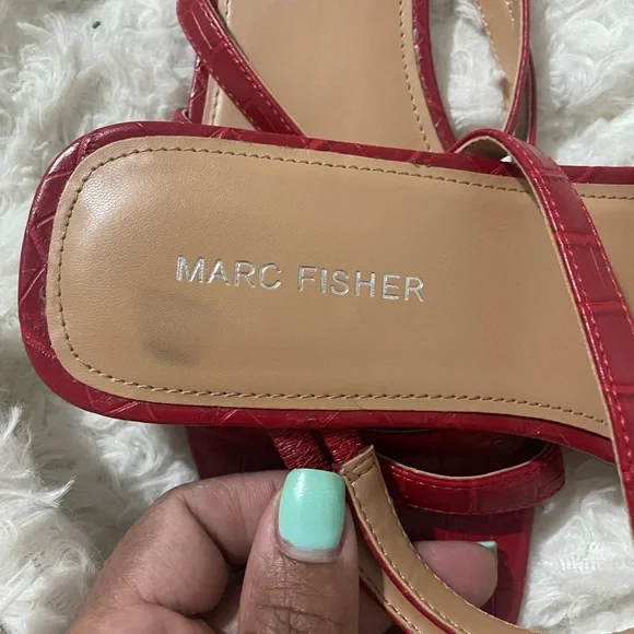 Marc Fisher Croc-Embossed Red Sandals - Picture 3 of 10